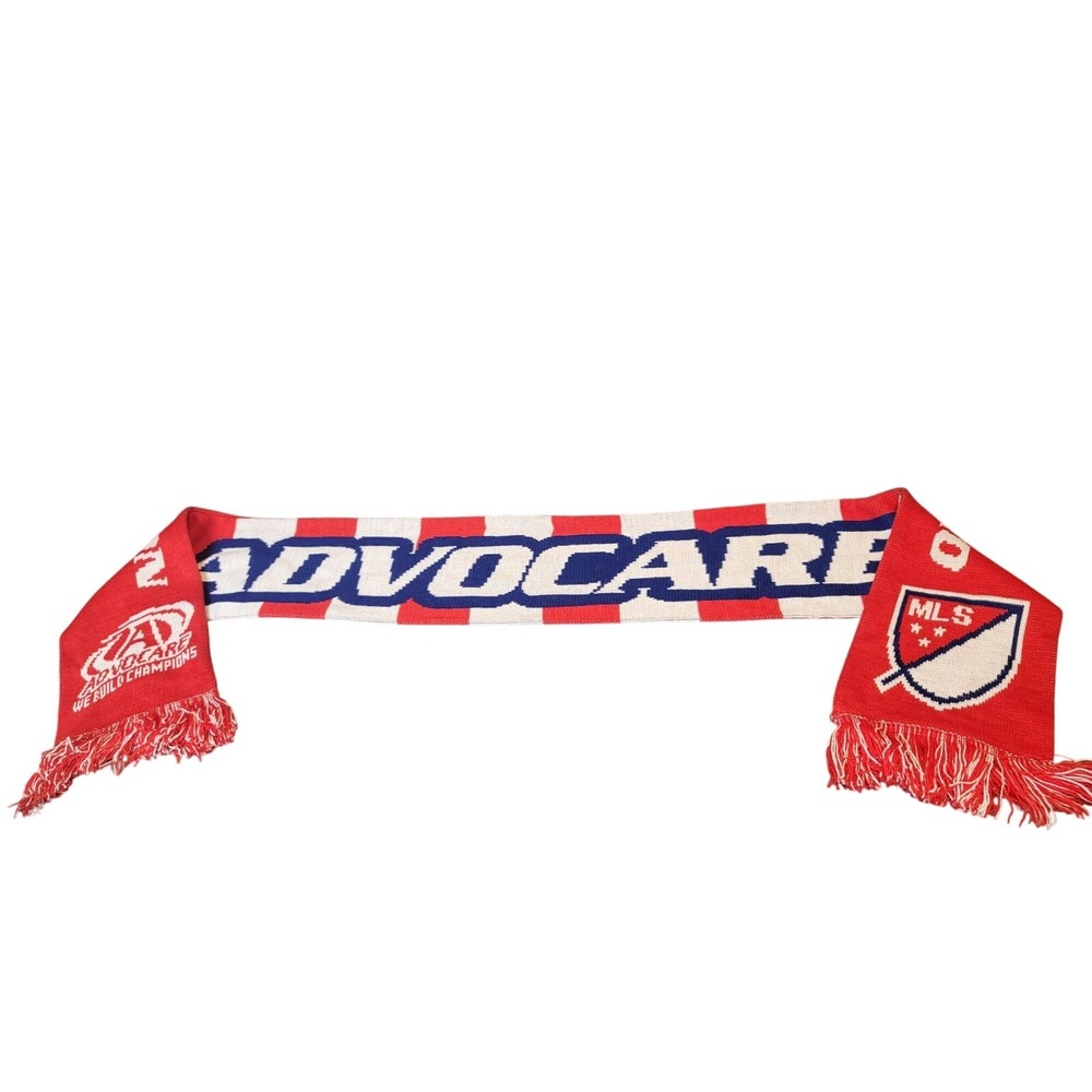 Official MLS Soccer Scarf AdvoCare We Build Champions Red White Blue Fringe